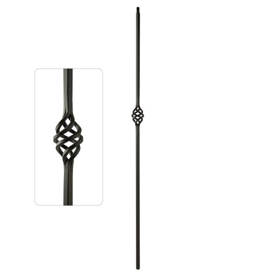 Steel Tube Balusters | 1/2" Square Series With Dowel Top | Single Basket | Satin Black