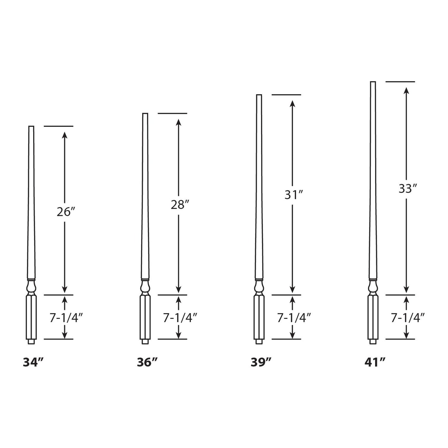 5015 - Wood Baluster - Colonial Pin Top - 1-1/4"