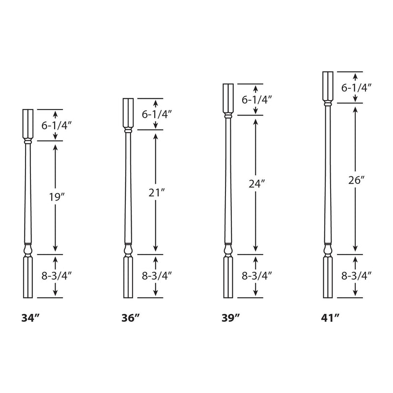 5141 - Wood Baluster - Colonial Square Top - 1-1 4