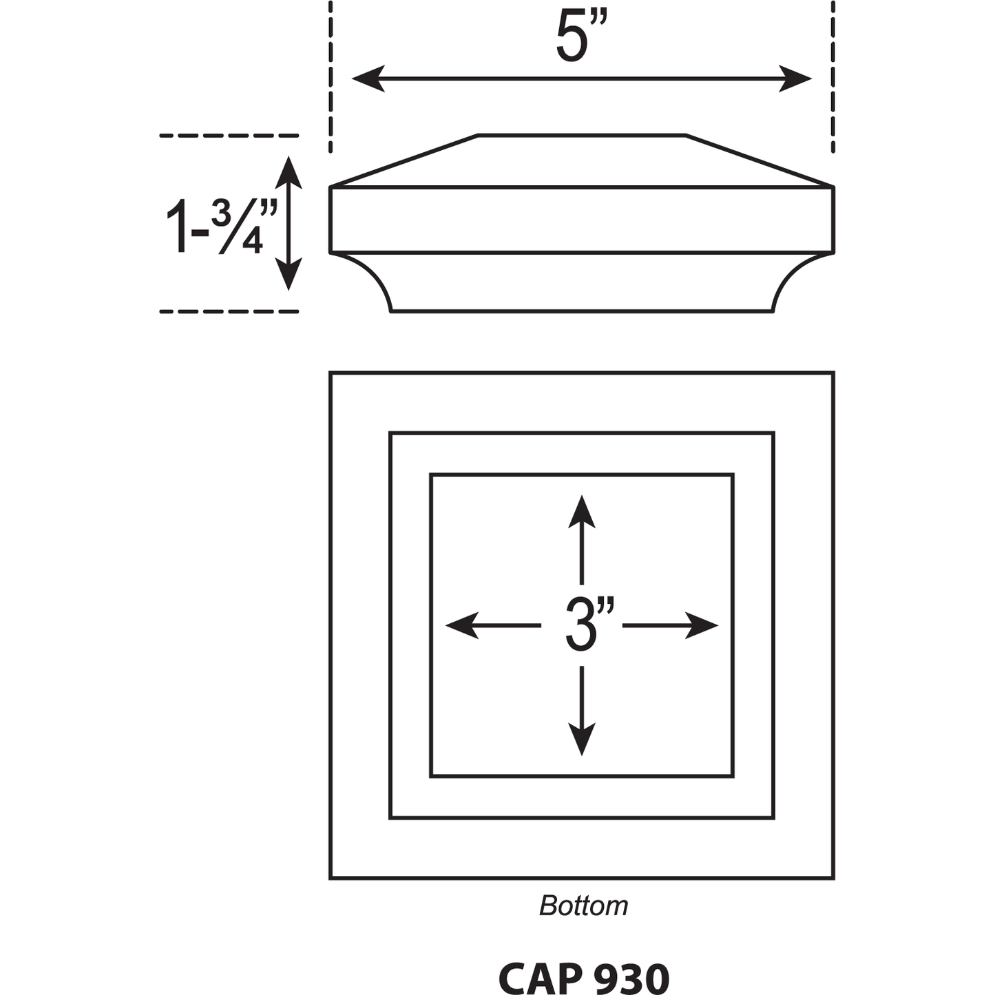 930 - Flat Peak Newel Cap - Fits 3" Post