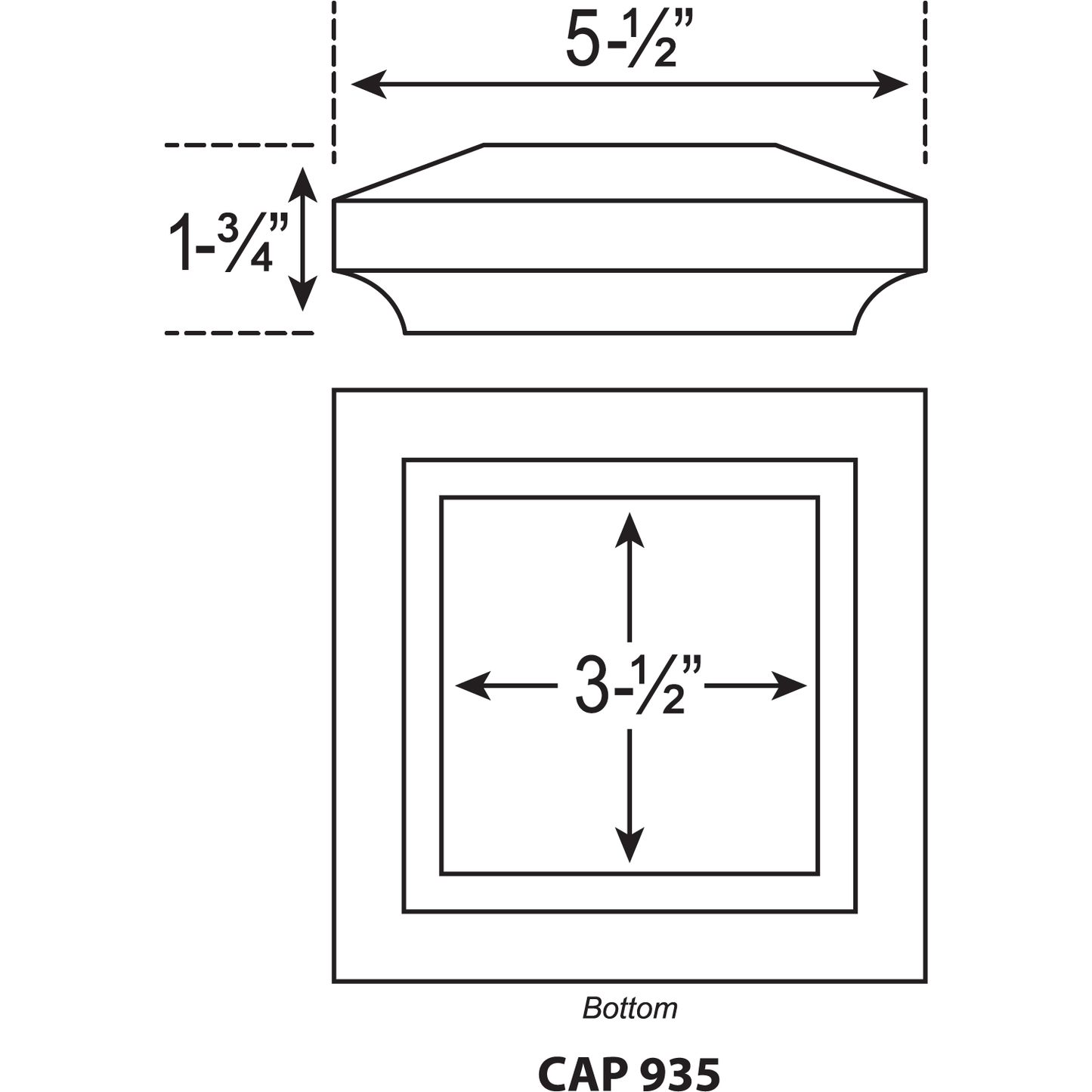 935 - Flat Peak Newel Cap - Fits 3 1/2" Post