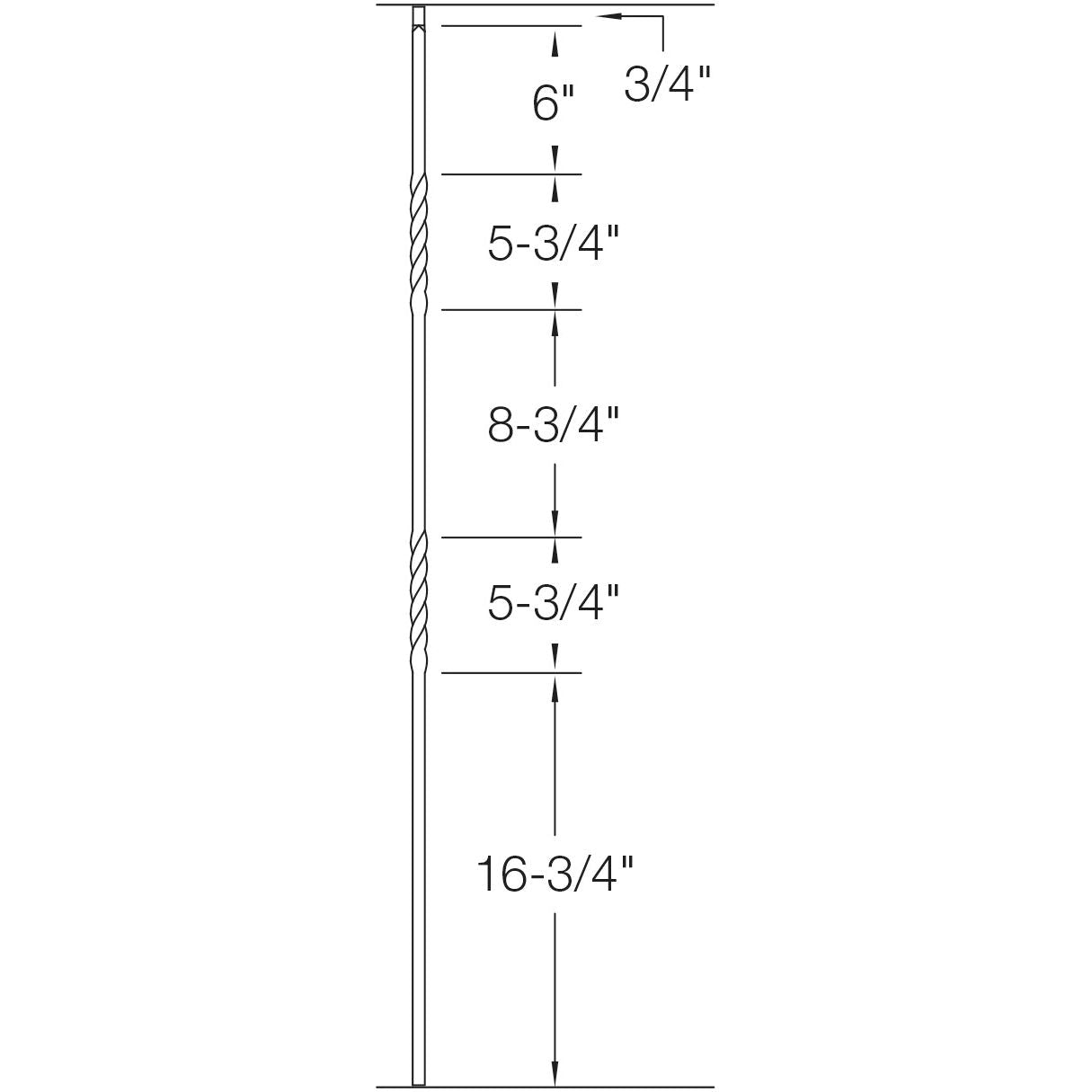 T03 - Iron Baluster - Double Twist - 1/2" x 44"