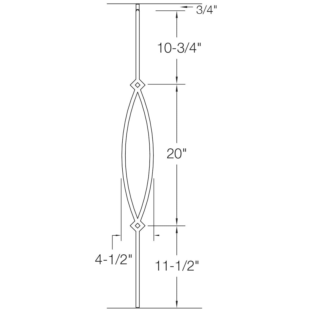 T16 - Iron Baluster - Pointed Oval - 1/2" x 44"