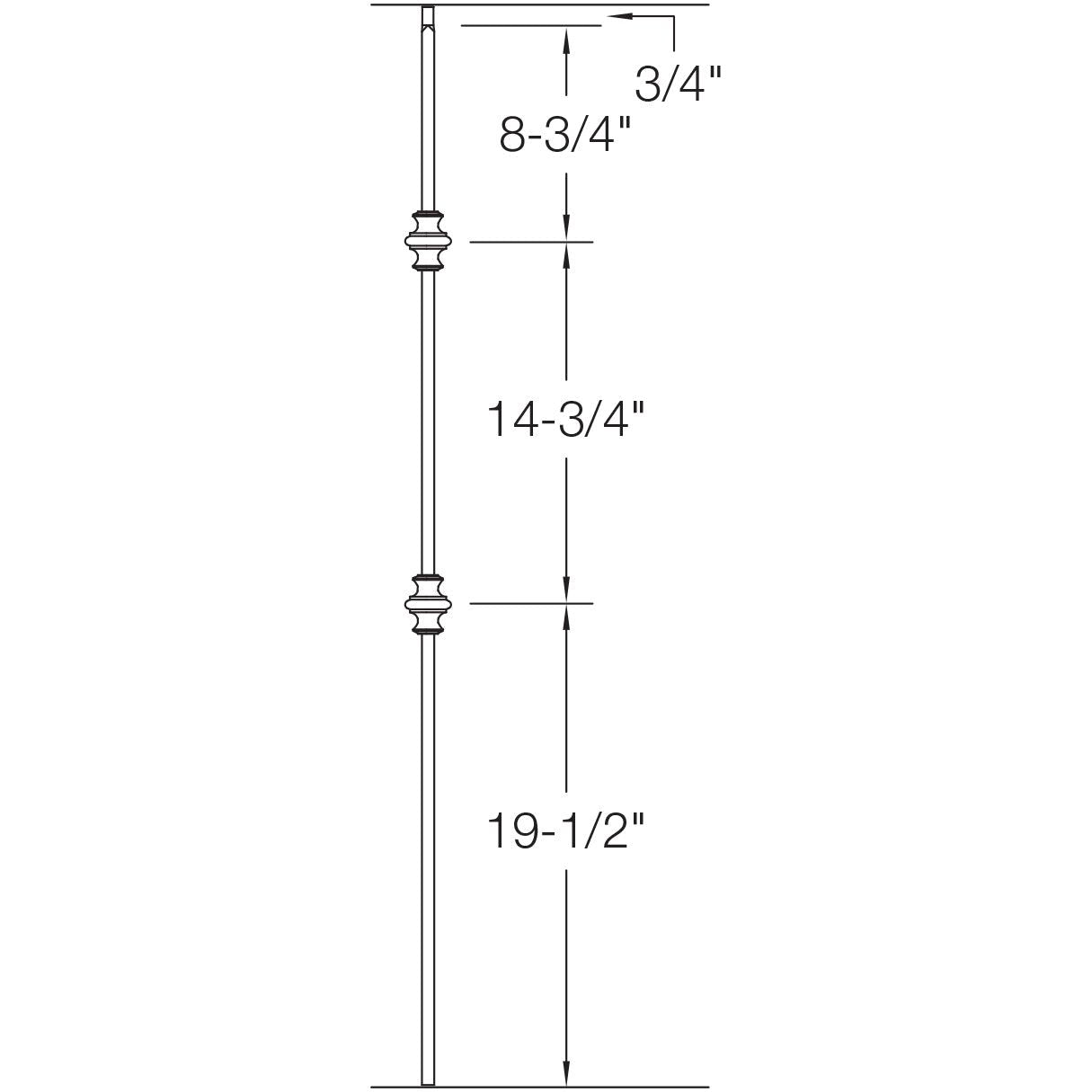 T61 - Iron Baluster - Square - Double Knuckle - 1/2"