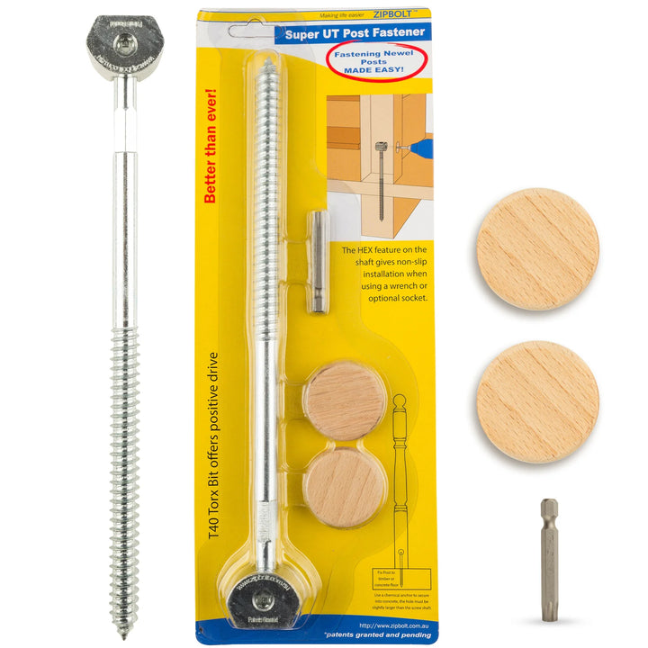 Super UT Newel Post Fastener — 14.110 Quick and Easy Wrench-Free Installation of Staircase Newel Posts