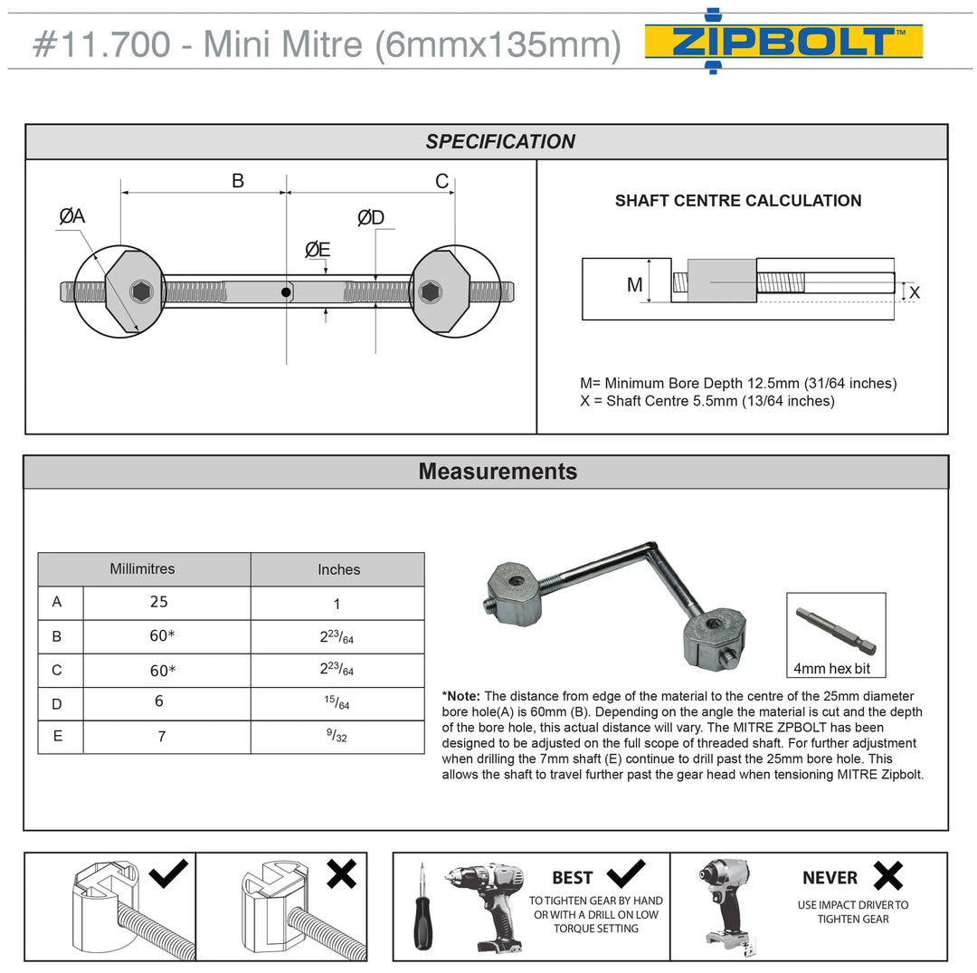 Mini Mitre Connector 11.700 —  Connects Furniture Components, Mitered Staircase Handrails, and More, Residential and Commercial Installation, New Construction and Remodels