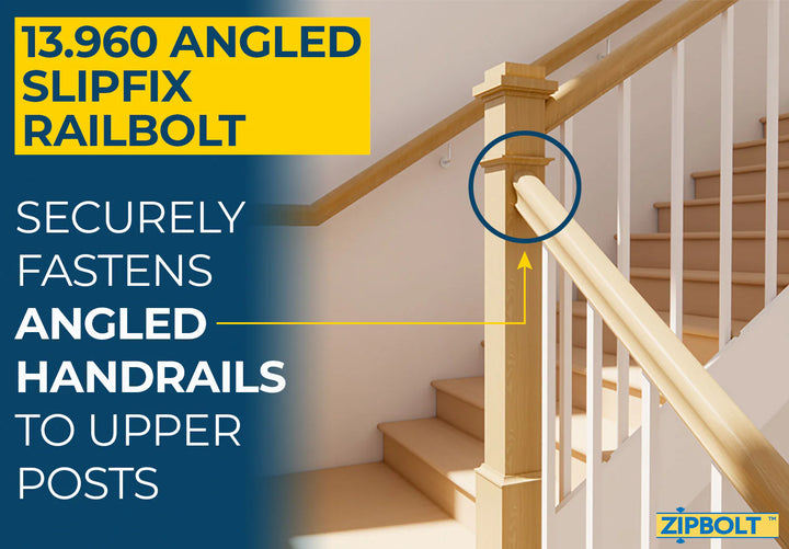 Slipfix Railbolt Handrail to Newel Post Connector — 13.810 Easily Fasten Staircase Handrails to Newel Posts