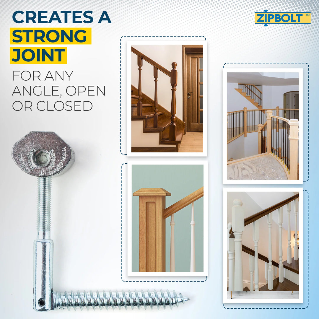 Angled Handrail to Newel Post Connector — 11.560 Angled Railbolt for Lower Staircase Connection