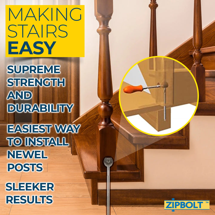 Super UT Newel Post Fastener — 14.110 Quick and Easy Wrench-Free Installation of Staircase Newel Posts