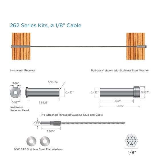 RailFX® Cable Rail Kits| 262 Series | Ø 1/8" Cable | Through-Post | Wood Post Applications