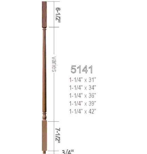 5141 | Wood Baluster | Colonial Square Top | 1 - 1/4" - All Things Stairs