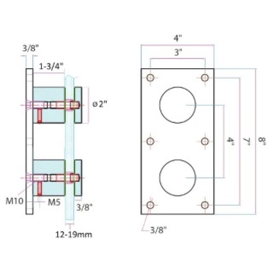 1-3/4" Length | 2" Dia. | Round | Fascia Mount Double Standoff | Alloy 316