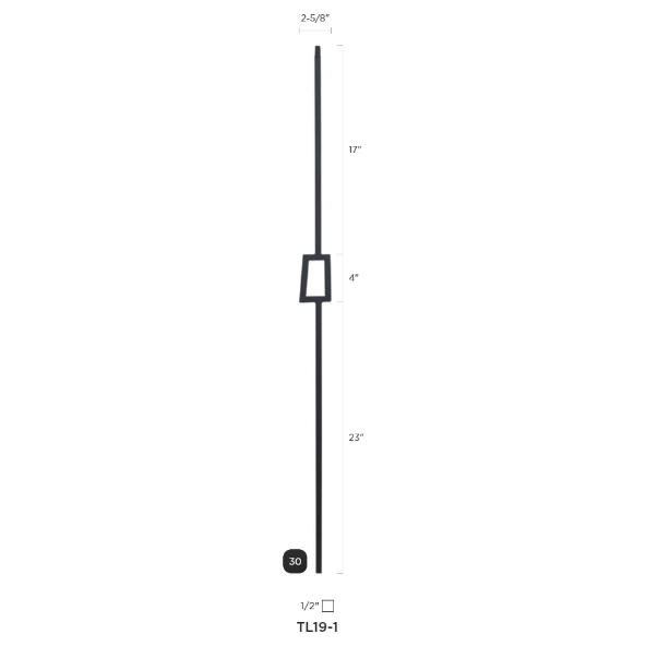 Steel Tube Balusters | Geometric 1/2" Square Series With Dowel Top | Single Feature | Satin Black