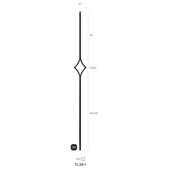 Steel Tube Balusters | Geometric 1/2" Square Series With Dowel Top | Single Feature | Satin Black