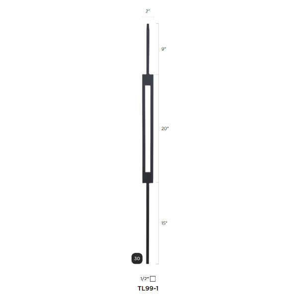 Steel Tube Balusters | Geometric 1/2" Square Series With Dowel Top | Single Feature | Satin Black