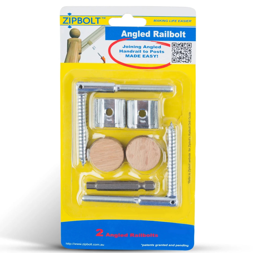 Angled Handrail to Newel Post Connector — 11.560 Angled Railbolt for Lower Staircase Connection - All Things Stairs