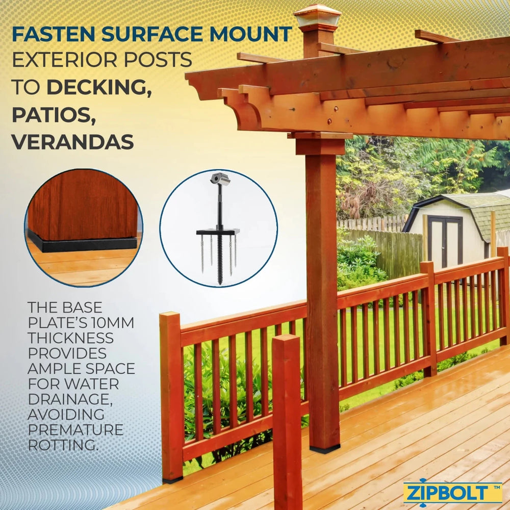 Exterior Newel Post Anchor - for Anchoring Surface Mount Exterior Posts to Decking, Patios, and Verandas - Durable Strength 4x4 Post Base (Actual 3.5x3.5) 17.800 XT - All Things Stairs