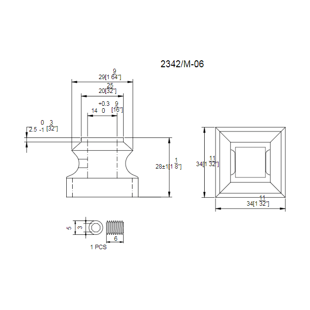 M - 06 2342 | Tall Shoe with Set Screw - All Things Stairs