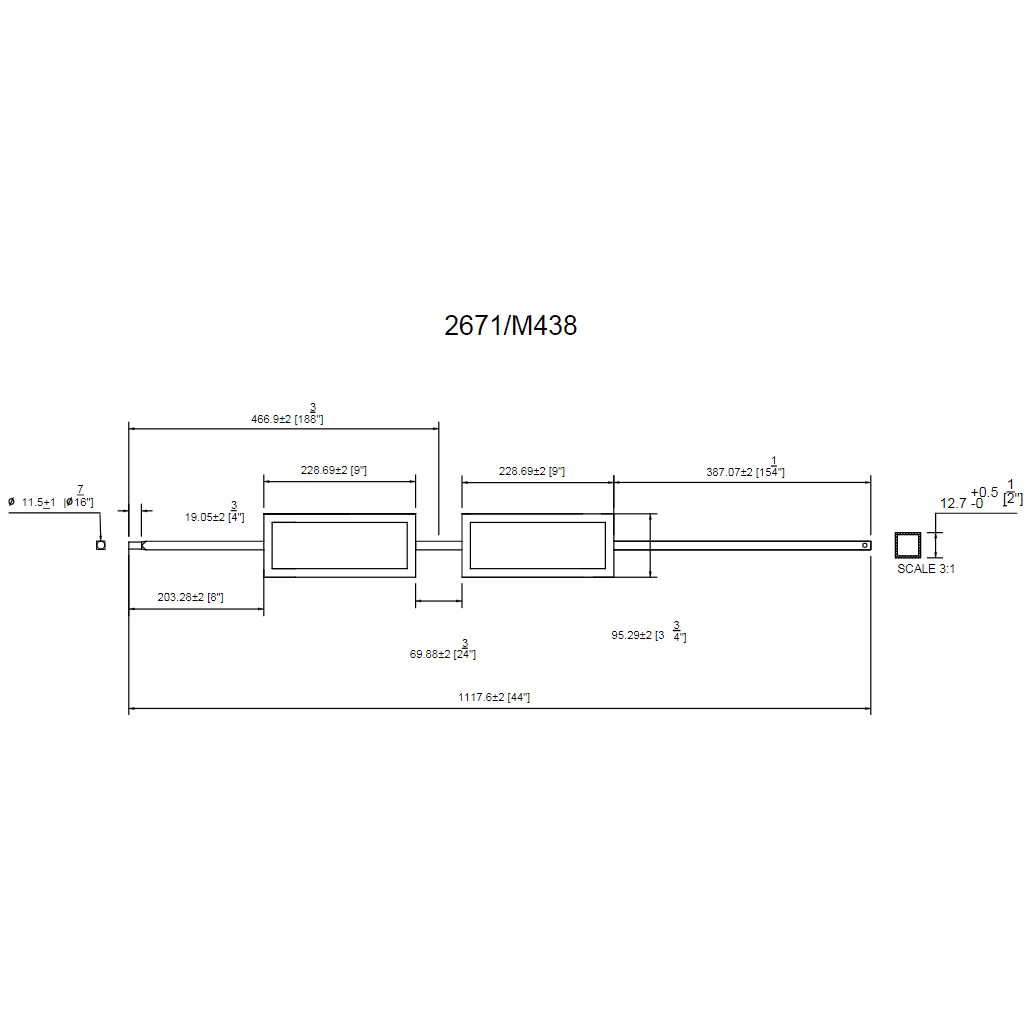 M438 | 2671 | Double Square Panel Iron Baluster 1/2" - All Things Stairs