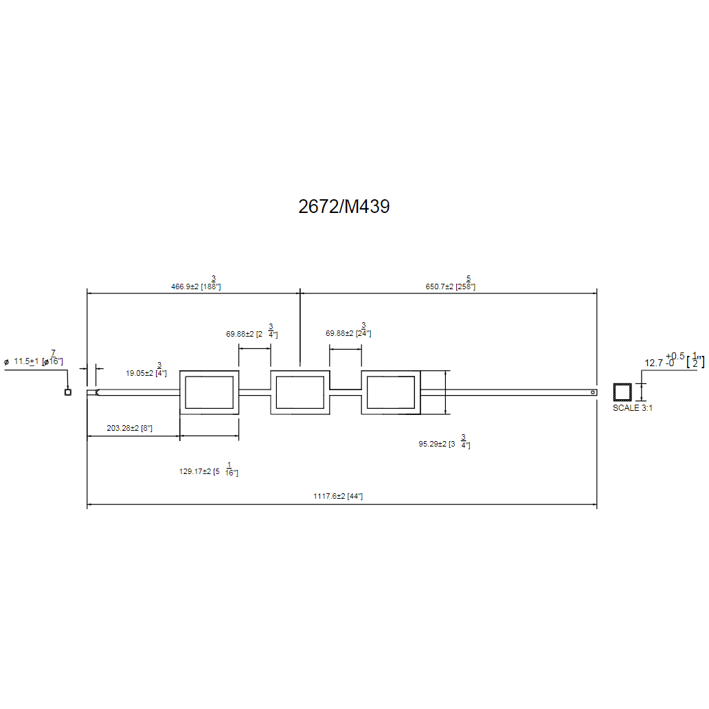M439 | 2672 | Triple Square Panel Iron Baluster 1/2" - All Things Stairs