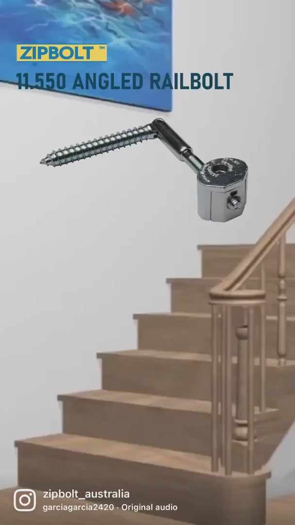 Angled Handrail to Newel Post Connector — 11.560 Angled Railbolt for Lower Staircase Connection