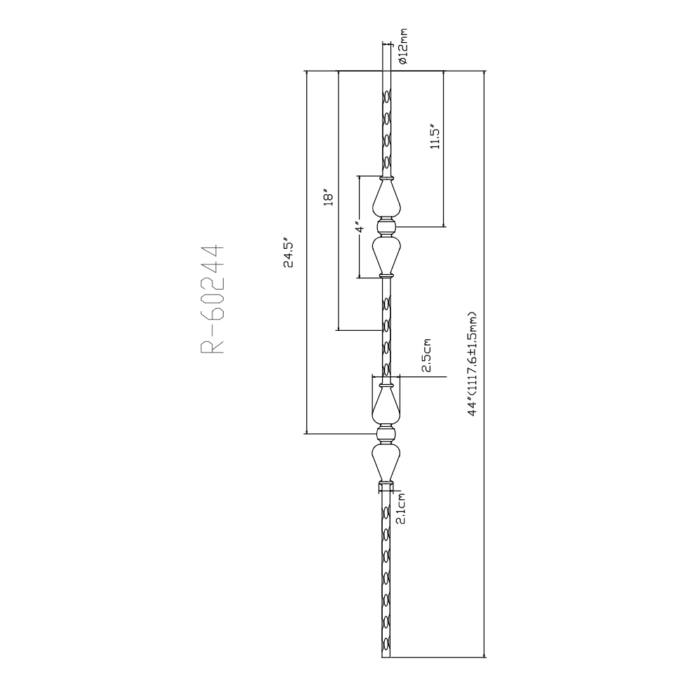 R60244 | Double Urn Iron Baluster | 2771 | 1/2" - All Things Stairs