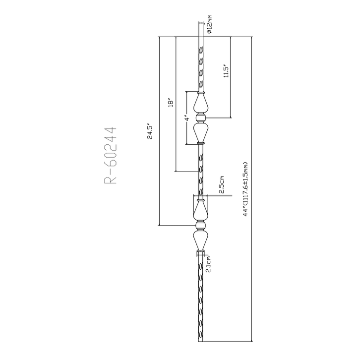 R60244 | Double Urn Iron Baluster | 2771 | 1/2" - All Things Stairs