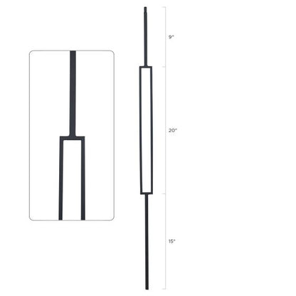 Steel Tube Balusters | Geometric 1/2" Square Series With Dowel Top | Single Feature | Satin Black