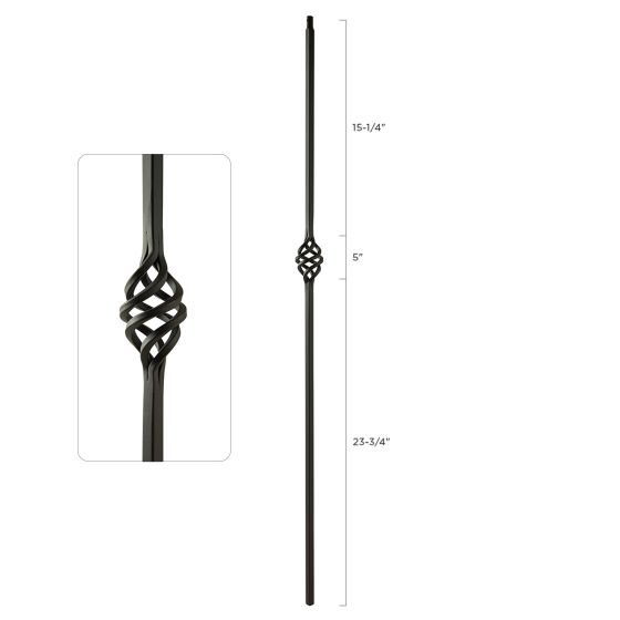 Steel Tube Balusters | 1/2" Square Series With Dowel Top | Single Basket | Satin Black