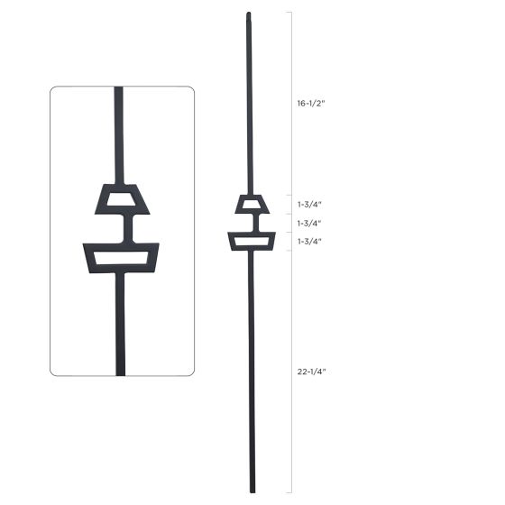 Steel Tube Balusters | Geometric 1/2" Square Series With Dowel Top | Double Feature | Satin Black