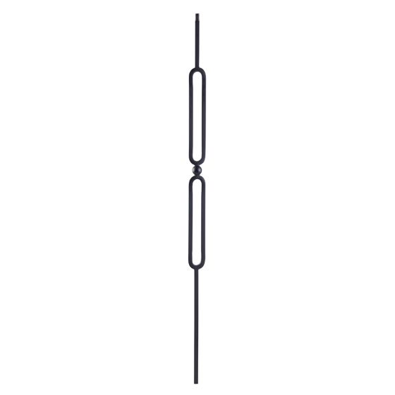 Steel Tube Balusters | Geometric 1/2" Square Series With Dowel Top | Double Feature and Sphere | Satin Black