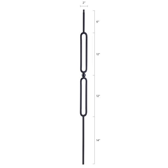 Steel Tube Balusters | Geometric 1/2" Square Series With Dowel Top | Double Feature and Sphere | Satin Black