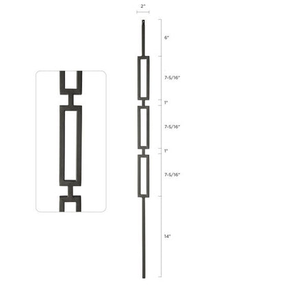 Steel Tube Balusters | Geometric 1/2" Square Series With Dowel Top | Triple Feature | Satin Black