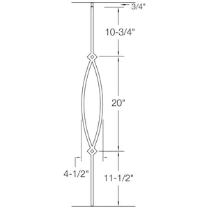 T16 - Iron Baluster - Pointed Oval - 1/2" x 44"